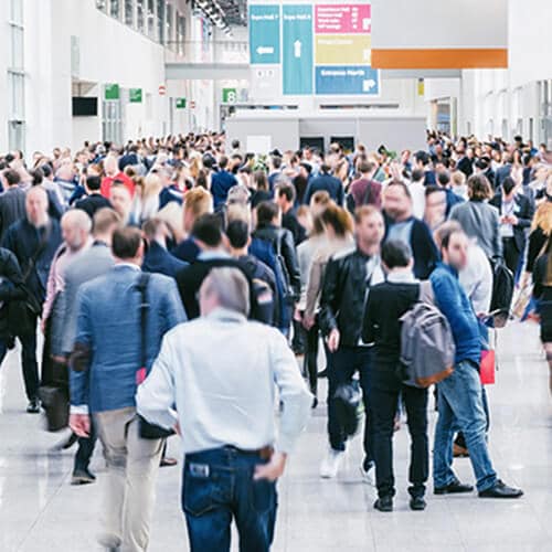 Blurred crowd in a convention center 